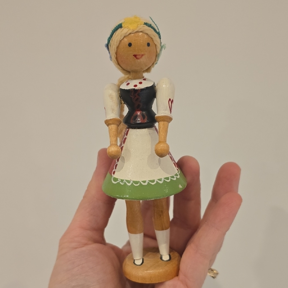 Vintage Swiss Folk Art Wooden Doll Figurine